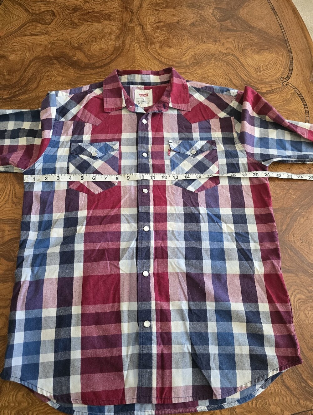Levi's Plaid Western Pearl Snap Button Up Shirt Mens Medium Red Blue - Picture 6 of 6